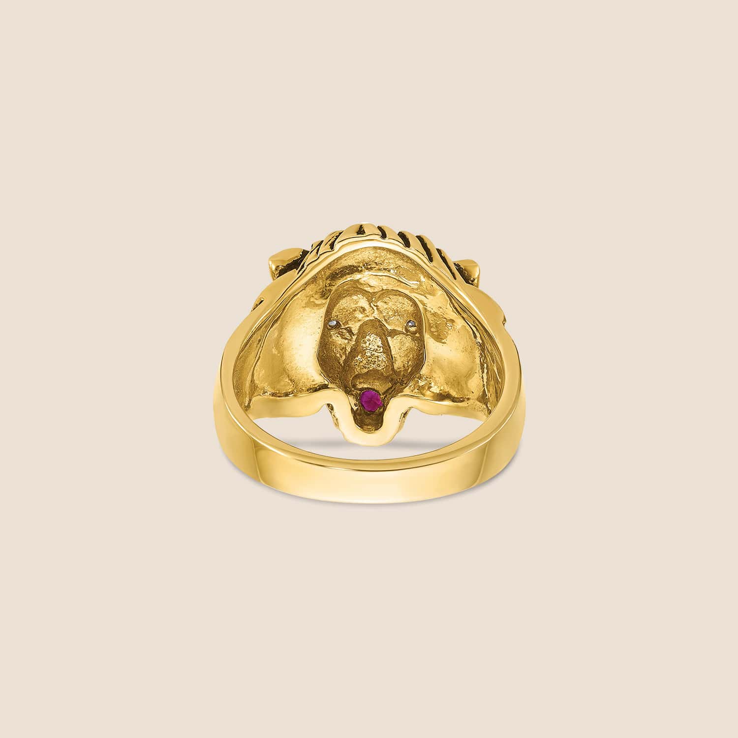 10K Gold Men's Diamond & Ruby Antiqued Lion Ring - Image 6