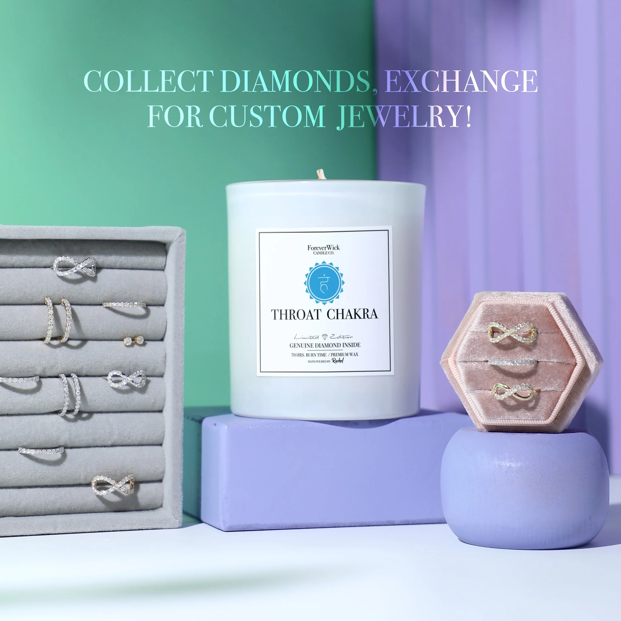 Throat Chakra - Crystal & Diamond Candle - Image 4